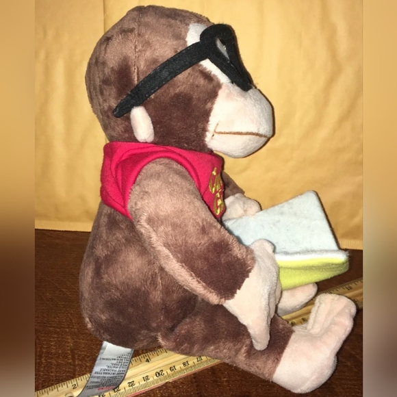 13" Gund CURIOUS GEORGE plush Doll Reading Still Curious Book Wearing glasses - Picture 4 of 4